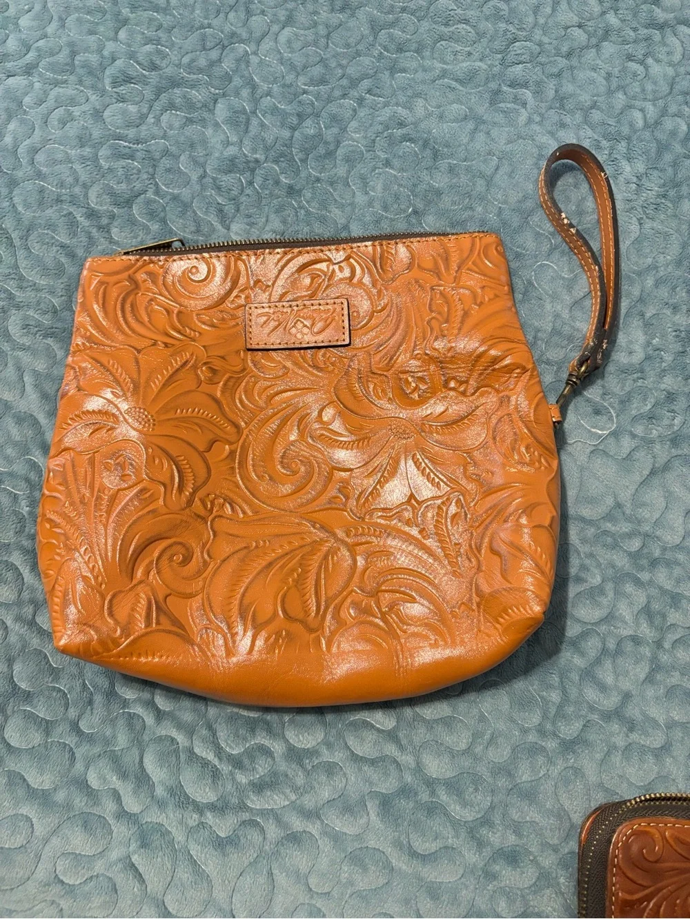 Orange Embossed Leather Fold-Over Clutch - Unbranded